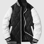 Men's Patchwork Diamond Check Jacquard Stand Collar Puffer Padded Coat