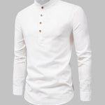 Men's Solid Color Cotton Linen Stand Collar Shirt