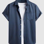Men's Striped Single Pocket Casual Short Sleeve Shirt