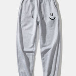 Smiley Face Print Drawstring Hoodie & Smiley Face Print Jogger Pants