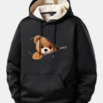 Zipper Bear Print Teddy Lined Hoodie