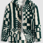 Men's irregular plaid fluffy artificial fur casual shirt jacket