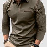 Men's lapel half-button long-sleeved Polo