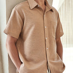 Men's Solid Color Textured Button-Down Short Sleeve Shirt