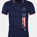 1776 American Flag Print Mesh Polo Shirt