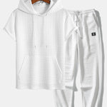 Kangaroo Pocket Waffle Hooded T-Shirt & Drawstring Waffle Jogger Pants