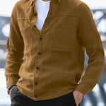 Men's Double Pocket Cotton-Linen Long Sleeve Shirt
