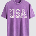 USA Print Washed Distressed Drop Shoulder T-Shirt