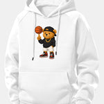 Basketball Bear Print Drawstring Hoodie