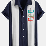 Atomic Print Linen Look Patchwork Bowling Shirt