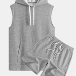Striped Jacquard Sleeveless Hooded T-Shirt & Shorts