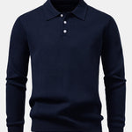 Long Sleeve Pineapple Textured Knit Polo Shirt