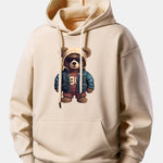 Bear In Leather Jacket Print Relax Fit Hoodie