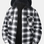 Flannel Fleece Lined Button Up Hooded Shirt