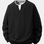 Relax Fit 2 In 1 Notched Collar Waffle Sweatshirt