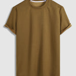 Men's solid color pique texture round neck short-sleeved T-shirt