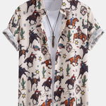 Cowboy Print Button Up Shirt &  Drawstring Swim Shorts