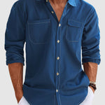 Men's solid color simple loose casual long-sleeved shirt