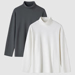 Men's solid color velvet half turtleneck Foundation T-shirt two-piece set