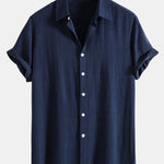Linen Rayon Blend Button Up Shirt & Crinkled Textured Drawstring Shorts