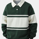 Relax Fit Color Block Patchwork Polo Sweatshirt & Slit Hem Stripe Pants