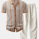 Stripe Eyelet Crochet Shirt & Straight Leg Linen Pants
