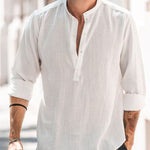 Men's Long-sleeve Half Placket Stand Collar Shirt