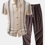 Stripe Crochet Button Up Shirt & Straight Leg Linen Pants
