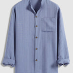 Men's solid color textured striped stand collar long sleeve shirt