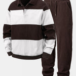 Contrast Corduroy Polo Sweatshirt & Corduroy Jogger Pants