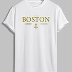 Men's "BOSTON" letter print casual crew neck T-shirt