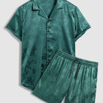 Men's Satin Paisley Pattern  Cuban Collar Shirt Casual Shorts Set