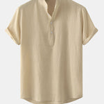 Men's Cotton Linen Textured Half Placket Short Sleeve Shirt
