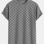 Relax Fit Checkerboard Jacquard Casual T-Shirt & Shorts Set