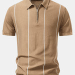 Stripe Zip Up Knitted Polo Shirt