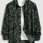 Men's Cuban Collar Floral Casual Buttoned Long Sleeve Shirt