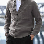 Men's Double Pocket Cotton-Linen Long Sleeve Shirt