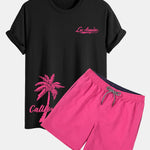 Regular Fit Los Angeles Palm Tree Print Cotton T-Shirt & Swim Shorts