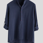 Men's Minimalist  Half Button Pullover Long Sleeves Casual Shirt