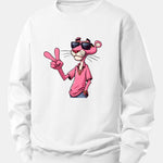 Pink Panther With A V Sign Print Relax Fit Sweatshirt