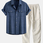 Textured Button Up Shirt With Two Pockets & Straight Leg Linen Pants