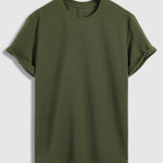 Men's solid color textured casual round neck short-sleeved T-shirt