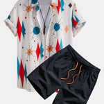 Atomic Geometric Print Button Up Shirt & Swim Shorts