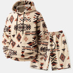Relax Fit Tribal Geometry Teddy Hoodie & Shorts