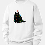Colorful Light Black Cat Print Relax Fit Sweatshirt