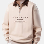Relax Fit Brooklyn Print Contrast Corduroy Polo Collar Sweatshirt