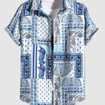 Men's Vintage Paisley Print Button-Down Short Sleeve Shirt