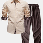 Contrast Paisley Print Linen Look Shirt & Straight Leg Linen Pants