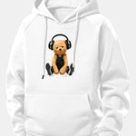 Headphone Bear Print Drawstring Hoodie