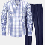 Long Sleeve Plaid Button Up Shirt & Slim Fit Tapered Trousers